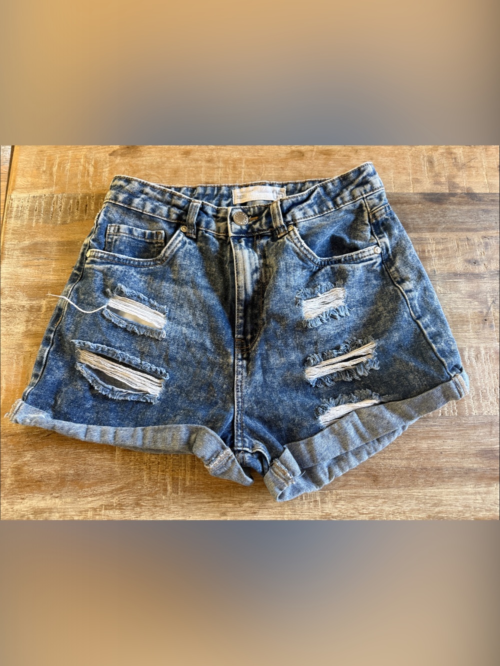 Blue Distressed Denim Shorts